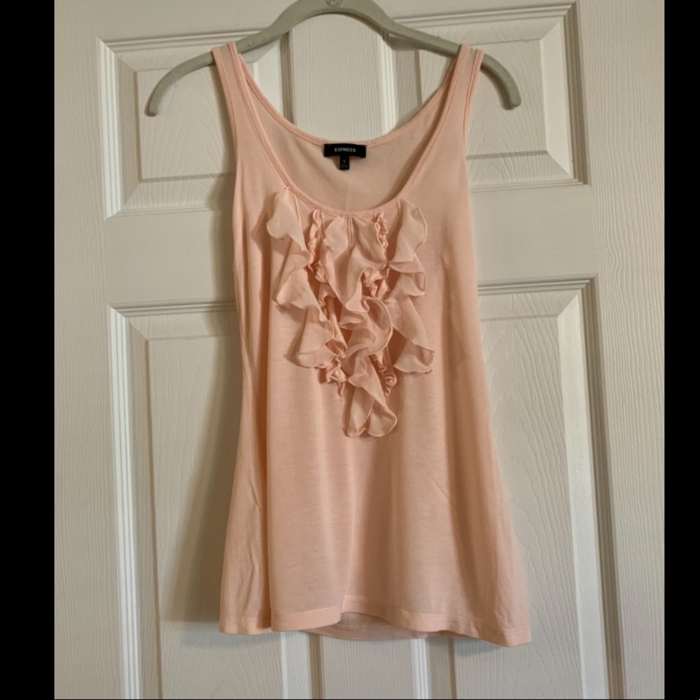NWOT. Blush colored Express Tank with ruffles. Sm